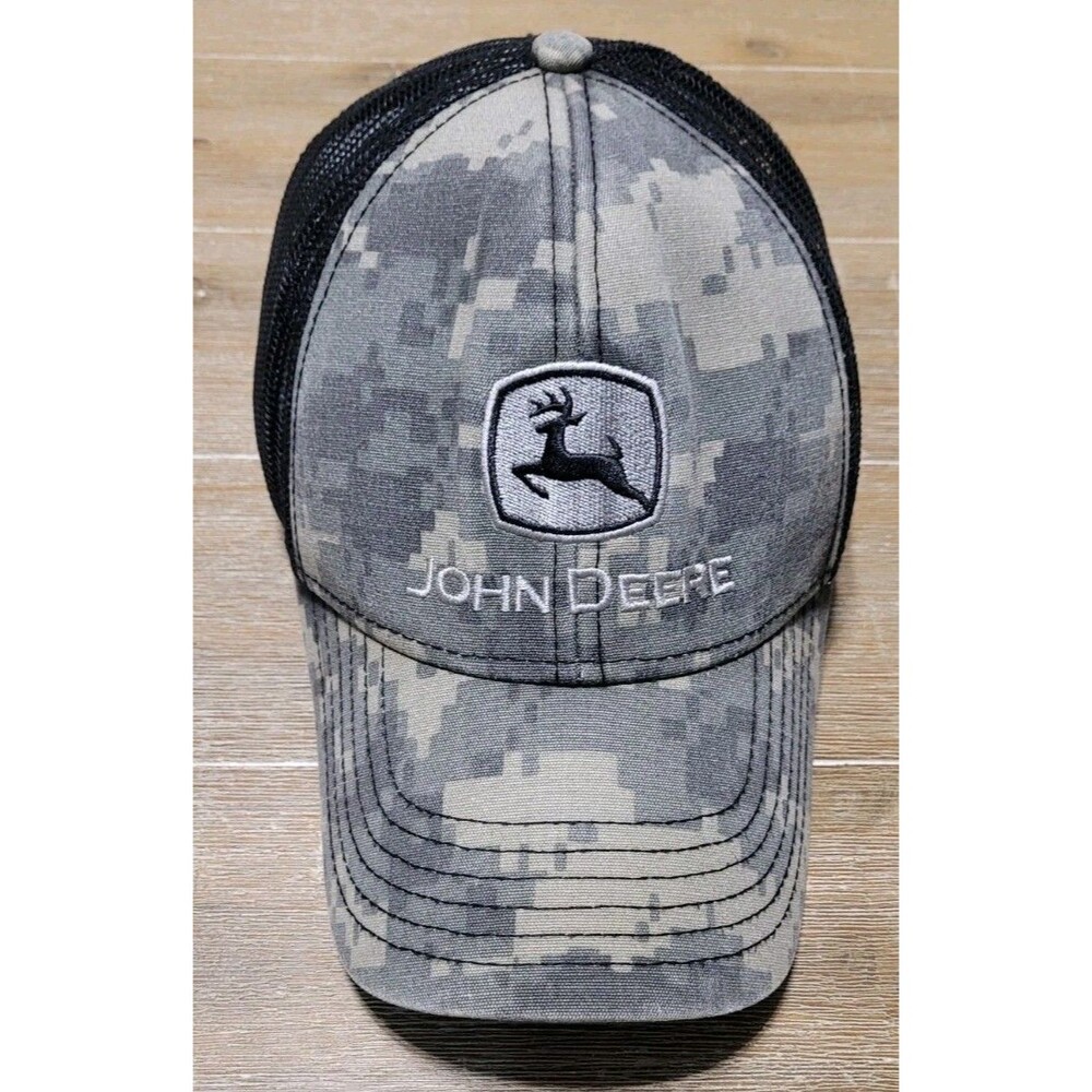 John Deere Men's Digi Camo Logo Embroidered Mesh Ball Cap Black Hat